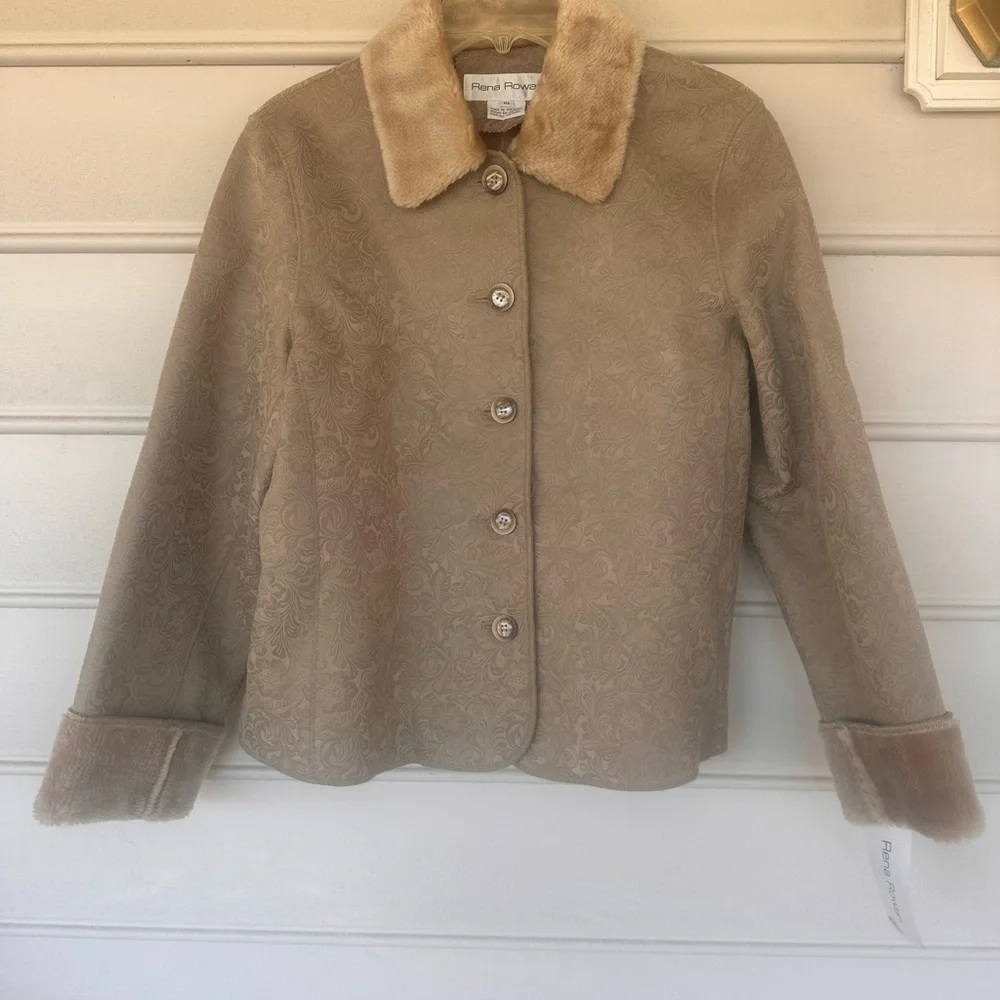 Rena Rowan Beige Teddy Jacket with Faux Fur Collar